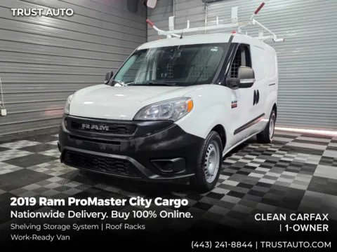 White 2019 Ram ProMaster City Cargo Tradesman Minivan/Van w/Shelving Storage System/Roof Racks for sale in Sykesville, MD