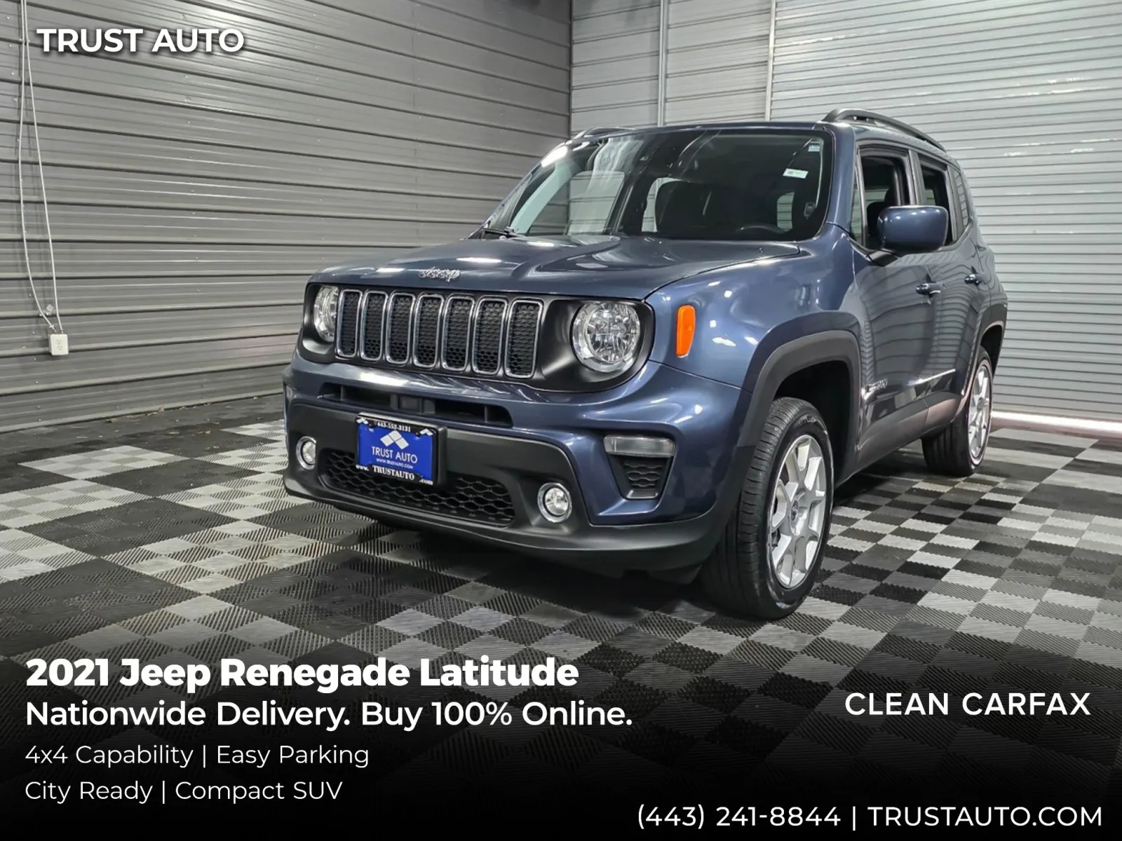 Blue 2021 Jeep Renegade Latitude 4WD SUV for sale in Sykesville, MD
