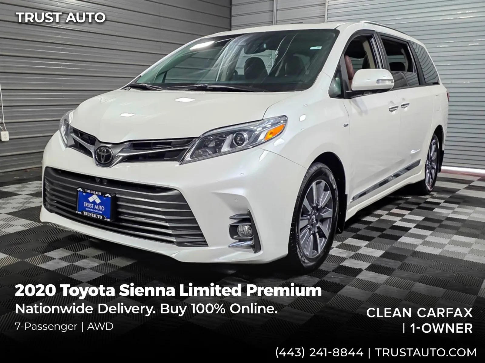 White 2020 Toyota Sienna Limited Premium AWD 7-Passenger Minivan/Van for sale in Sykesville, MD