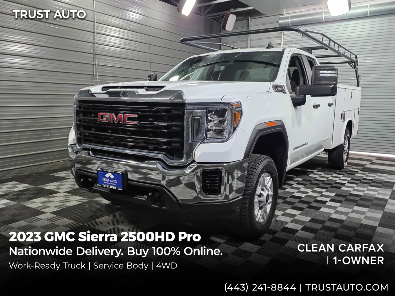 White 2023 GMC Sierra 2500HD Pro 4WD Double Cab 8FT Long Bed 6.6L V8 Commercial/Service/Utility/Work Truck for sale in Sykesville, MD
