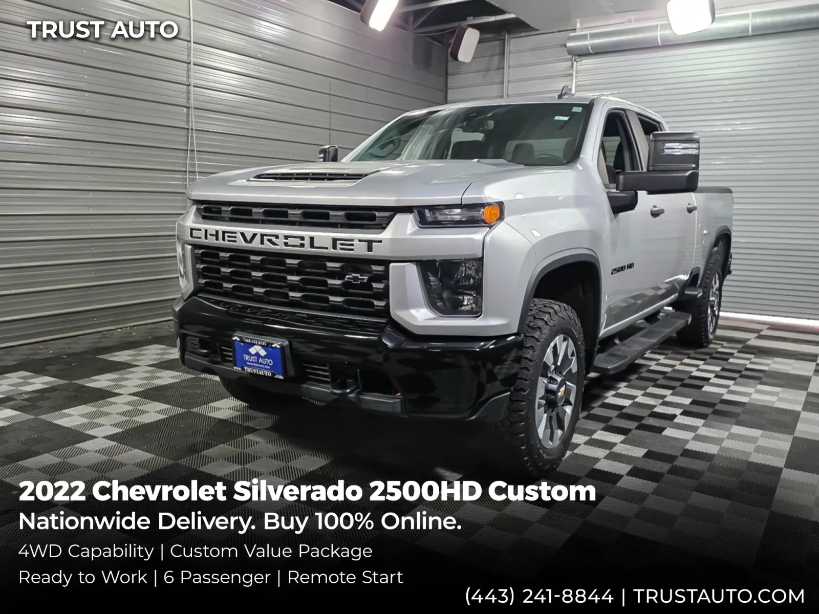 Silver 2022 Chevrolet Silverado 2500HD Custom 4WD Crew Cab 6-Pass 6.6L V8 Pickup Truck w/Custom Value Pkg for sale in Sykesville, MD