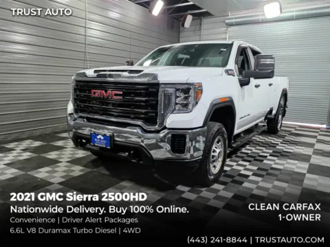 White 2021 GMC Sierra 2500HD 4WD Crew Cab 8FT Bed 6.6L V8 Pickup Truck w/Convenience Pkg for sale in Sykesville, MD