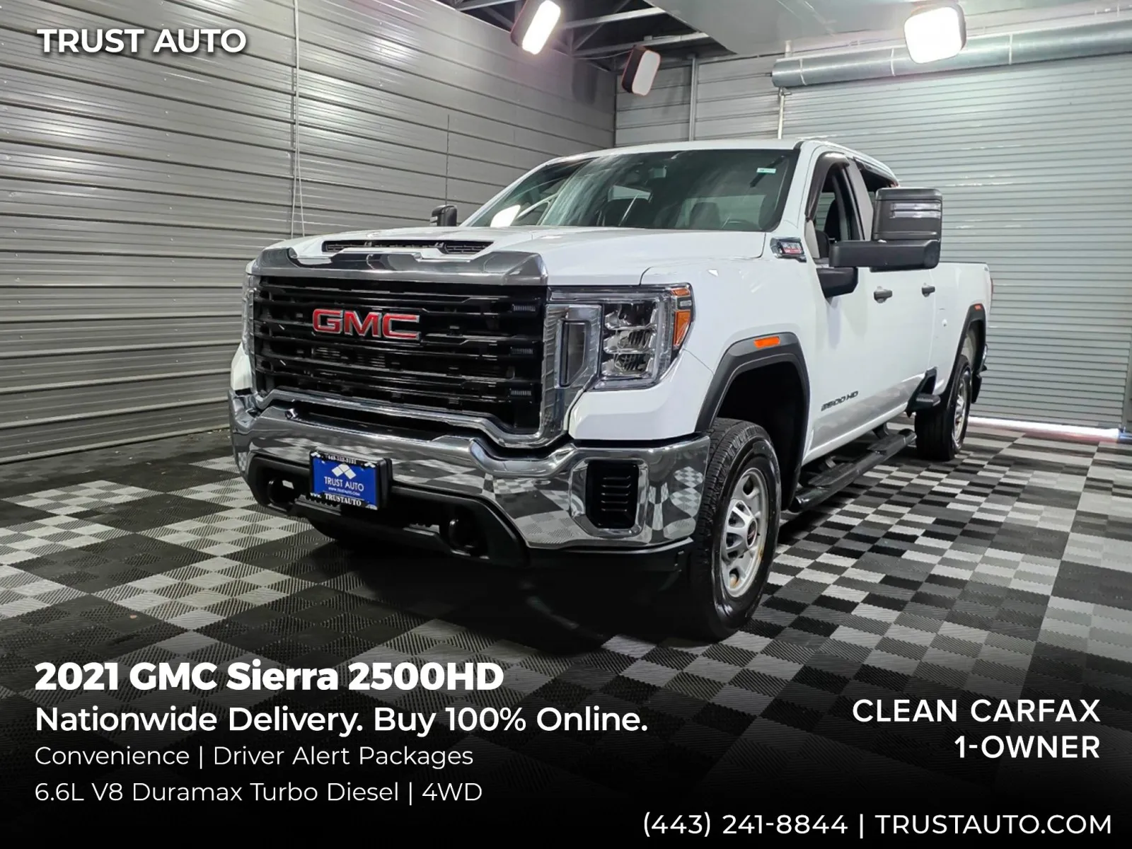 White 2021 GMC Sierra 2500HD 4WD Crew Cab 8FT Bed 6.6L V8 Pickup Truck w/Convenience Pkg for sale in Sykesville, MD