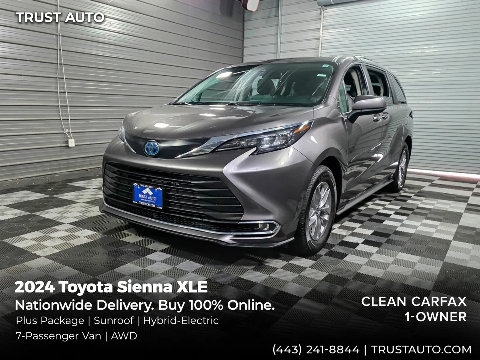 Gray 2024 Toyota Sienna XLE 7-Passenger Hybrid-Electric Minivan/Van w/Plus Pkg for sale in Sykesville, MD