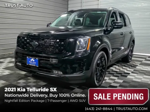 Black 2021 Kia Telluride SX AWD 7-Passenger SUV w/Nightfall Edition Pkg for sale in Sykesville, MD