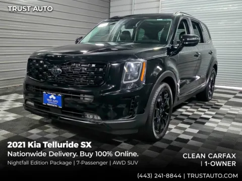 Black 2021 Kia Telluride SX AWD 7-Passenger SUV w/Nightfall Edition Pkg for sale in Sykesville, MD