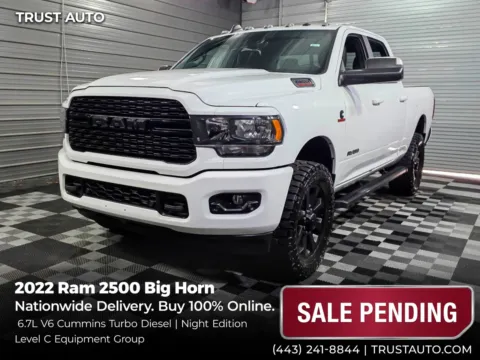 White 2022 Ram 2500 Big Horn 4WD Crew Cab 6.7L V6 Cummins Turbo Diesel Pickup Truck for sale in Sykesville, MD