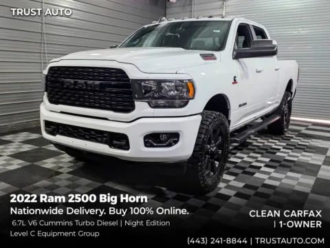 White 2022 Ram 2500 Big Horn 4WD Crew Cab 6.7L V6 Cummins Turbo Diesel Pickup Truck for sale in Sykesville, MD