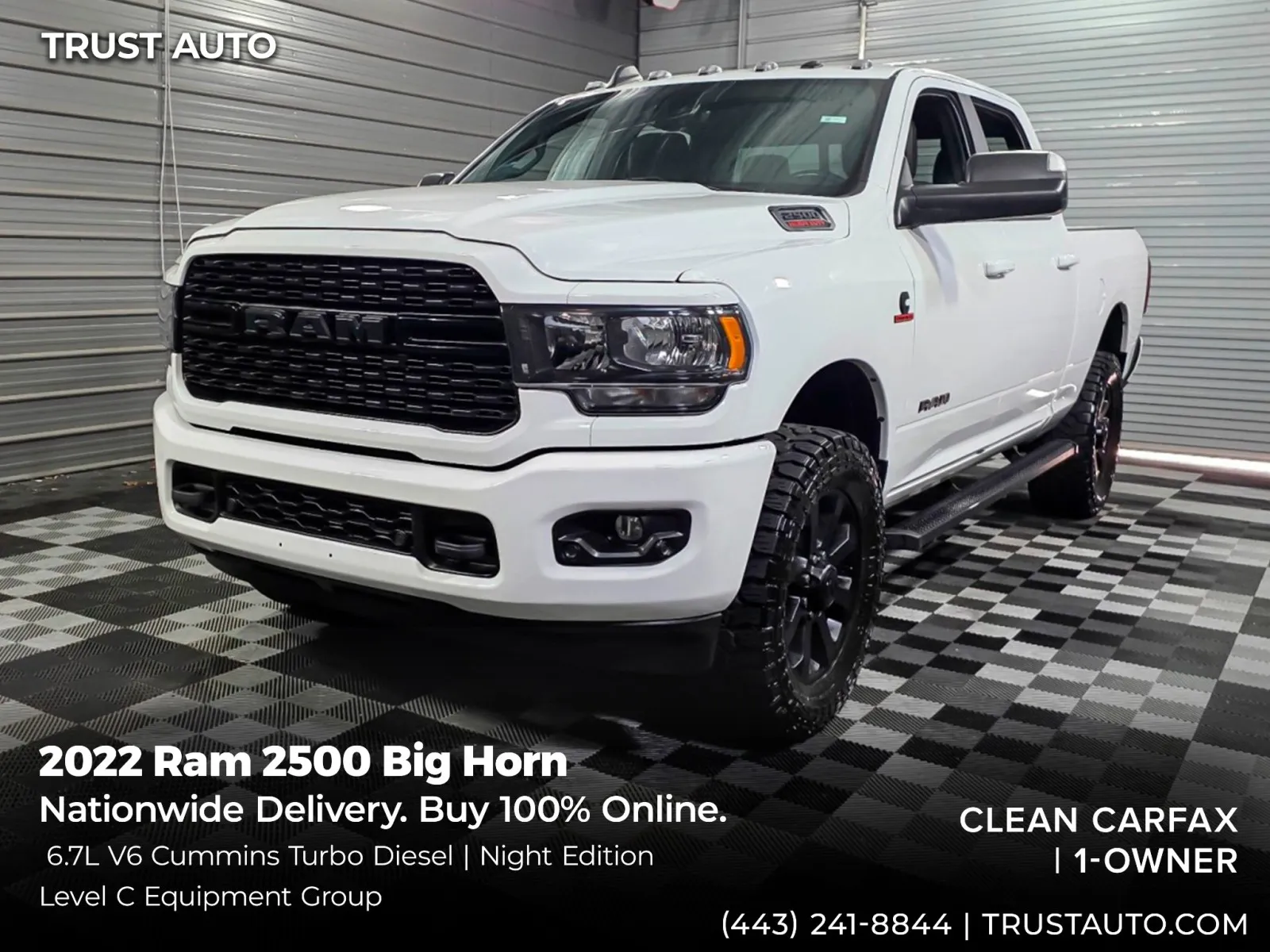 White 2022 Ram 2500 Big Horn 4WD Crew Cab 6.7L V6 Cummins Turbo Diesel Pickup Truck for sale in Sykesville, MD
