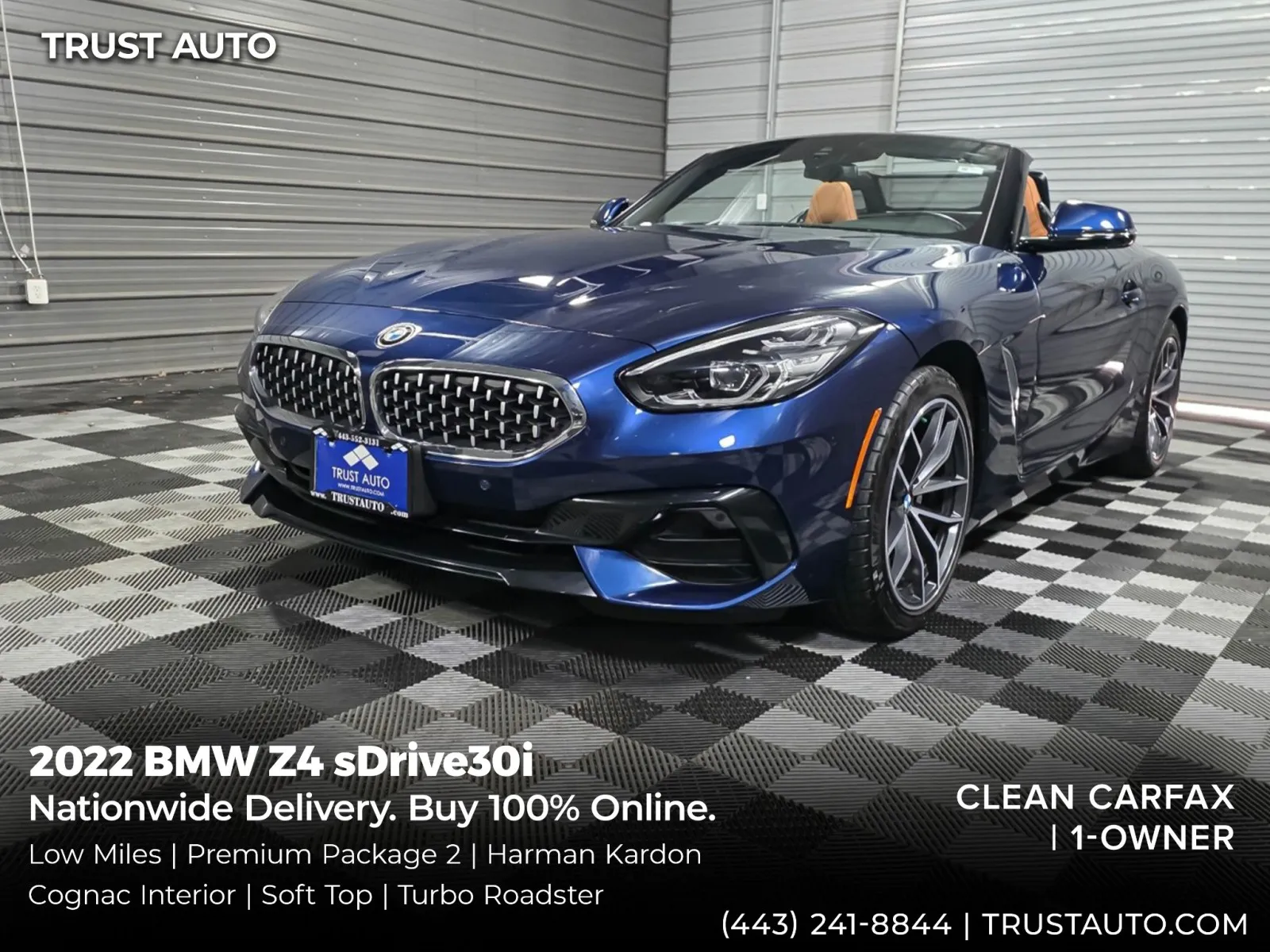 Blue 2022 BMW Z4 sDrive30i Roadster Soft-Top Luxury Convertible w/Premium 2 Pkg for sale in Sykesville, MD