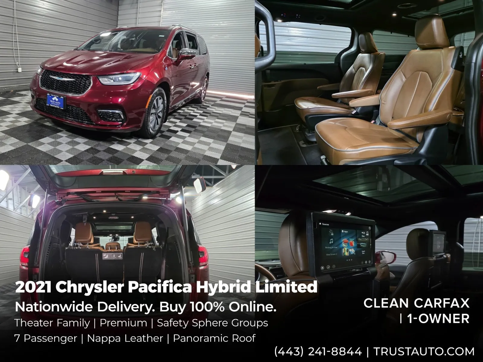 Red 2021 Chrysler Pacifica Hybrid Limited 7-Passenger Minivan/Van w/Theater Family/Premium/ for sale in Sykesville, MD
