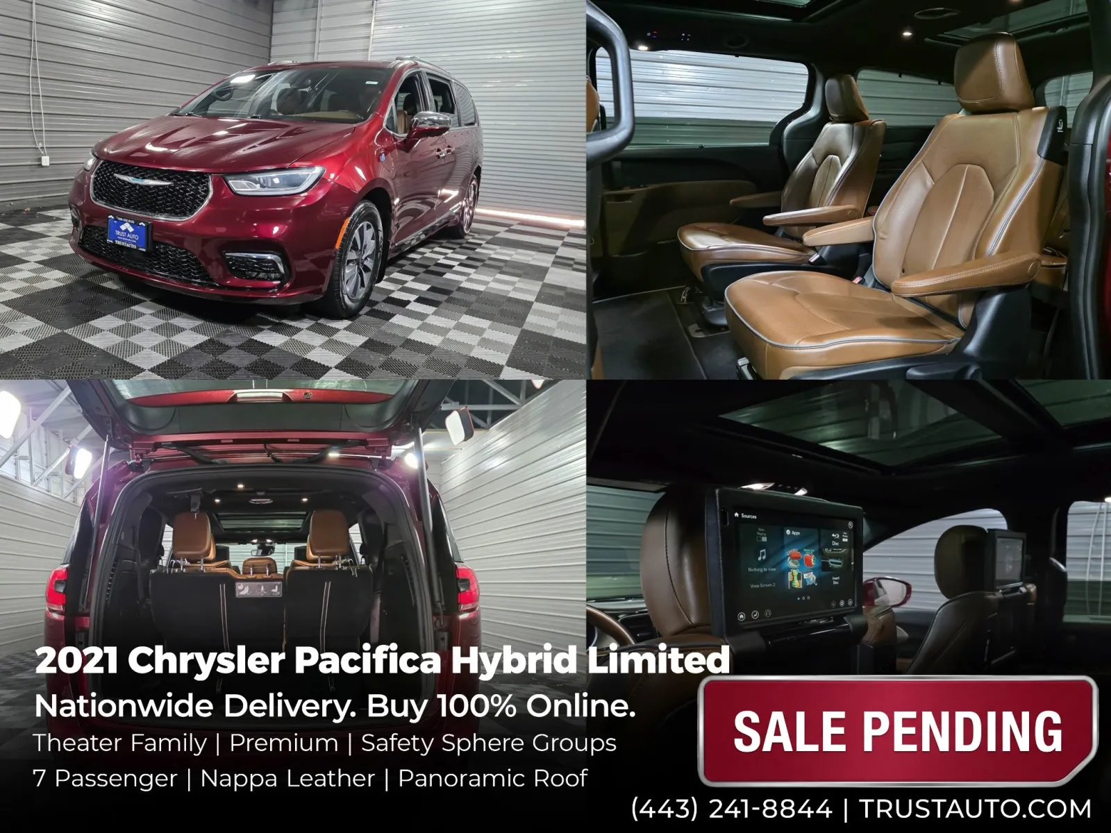 Red 2021 Chrysler Pacifica Hybrid Limited 7-Passenger Minivan/Van w/Theater Family/Premium/ for sale in Sykesville, MD