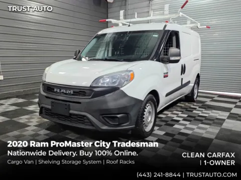 White 2020 Ram ProMaster City Cargo Tradesman Minivan/Van w/Shelving Storage System/Roof Racks for sale in Sykesville, MD