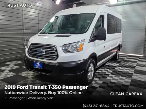 White 2019 Ford Transit T-350 15-Passenger XLT 148''WB Medium Roof Minivan/Van for sale in Sykesville, MD