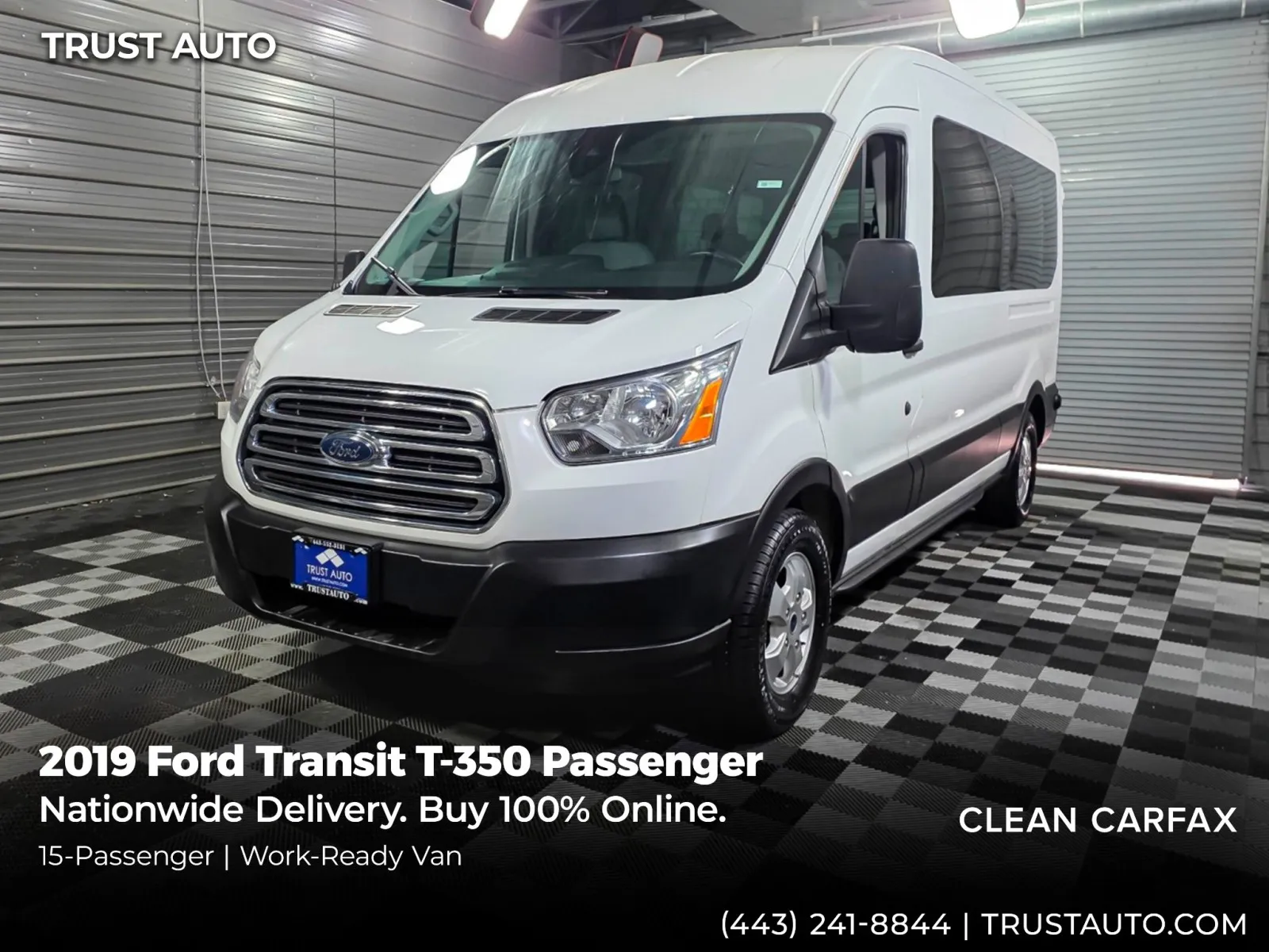 White 2019 Ford Transit T-350 15-Passenger XLT 148''WB Medium Roof Minivan/Van for sale in Sykesville, MD