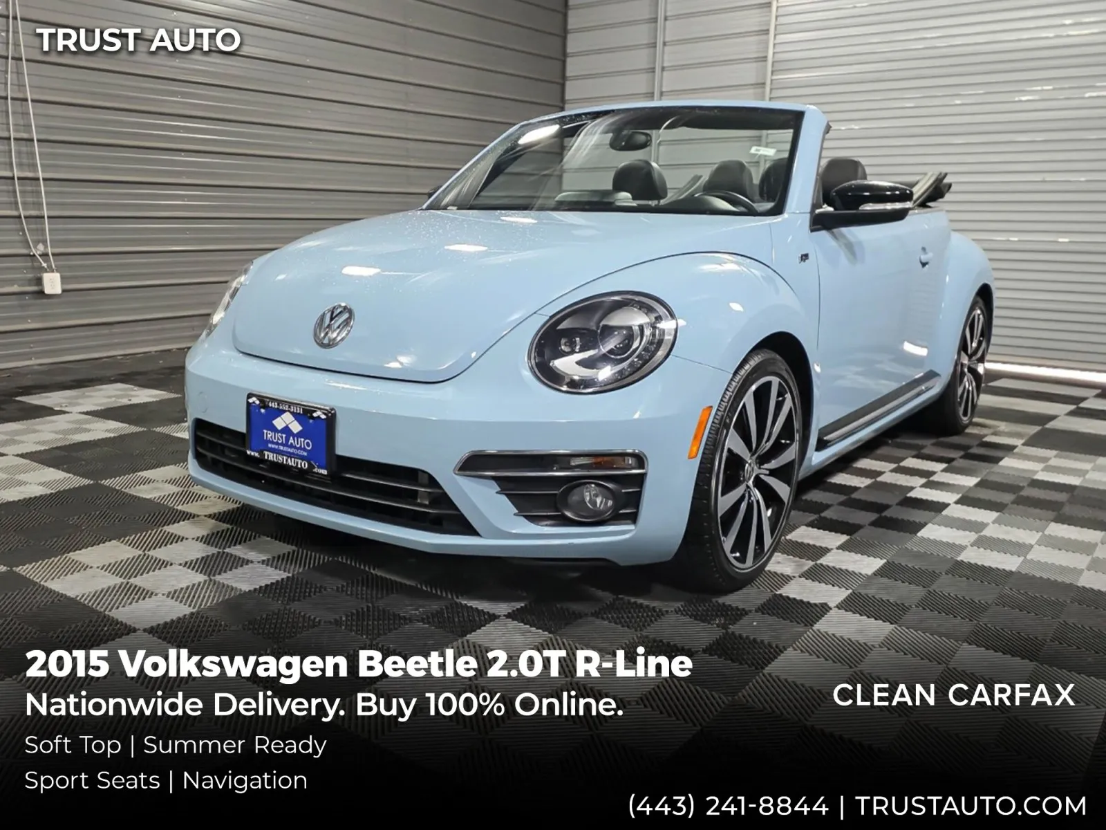 Blue 2015 Volkswagen Beetle 2.0T R-Line PZEV Soft-Top Convertible for sale in Sykesville, MD
