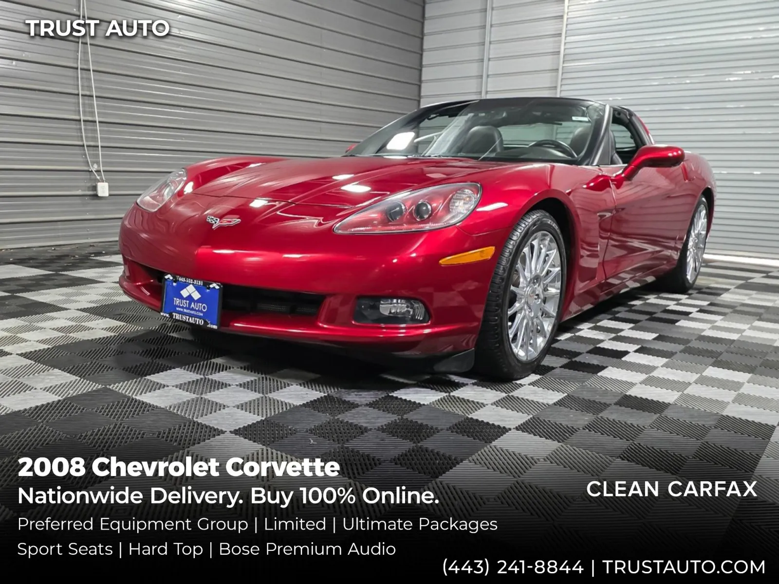 Red 2008 Chevrolet Corvette Hard-Top Coupe w/Preferred Equipment Group for sale in Sykesville, MD