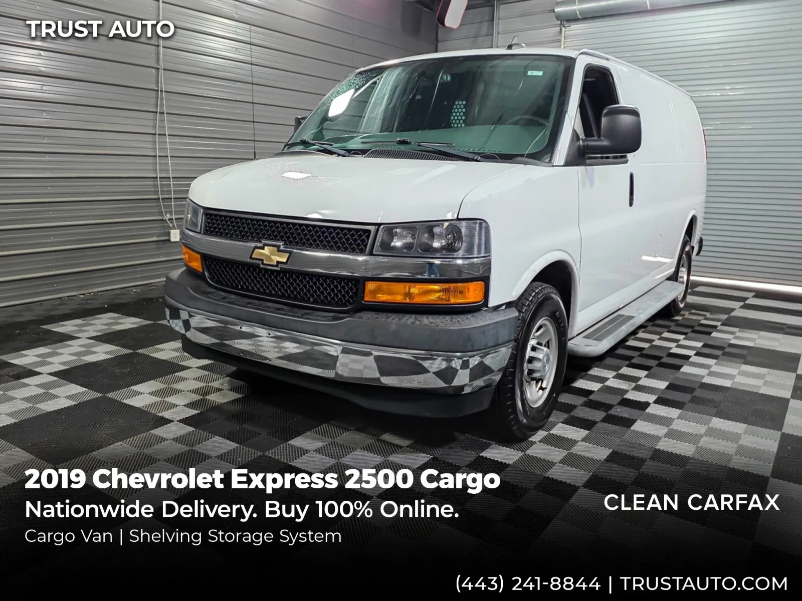 White 2019 Chevrolet Express 2500 Cargo 135''WB Low Roof Minivan/Van w/Shelving Storage System for sale in Sykesville, MD
