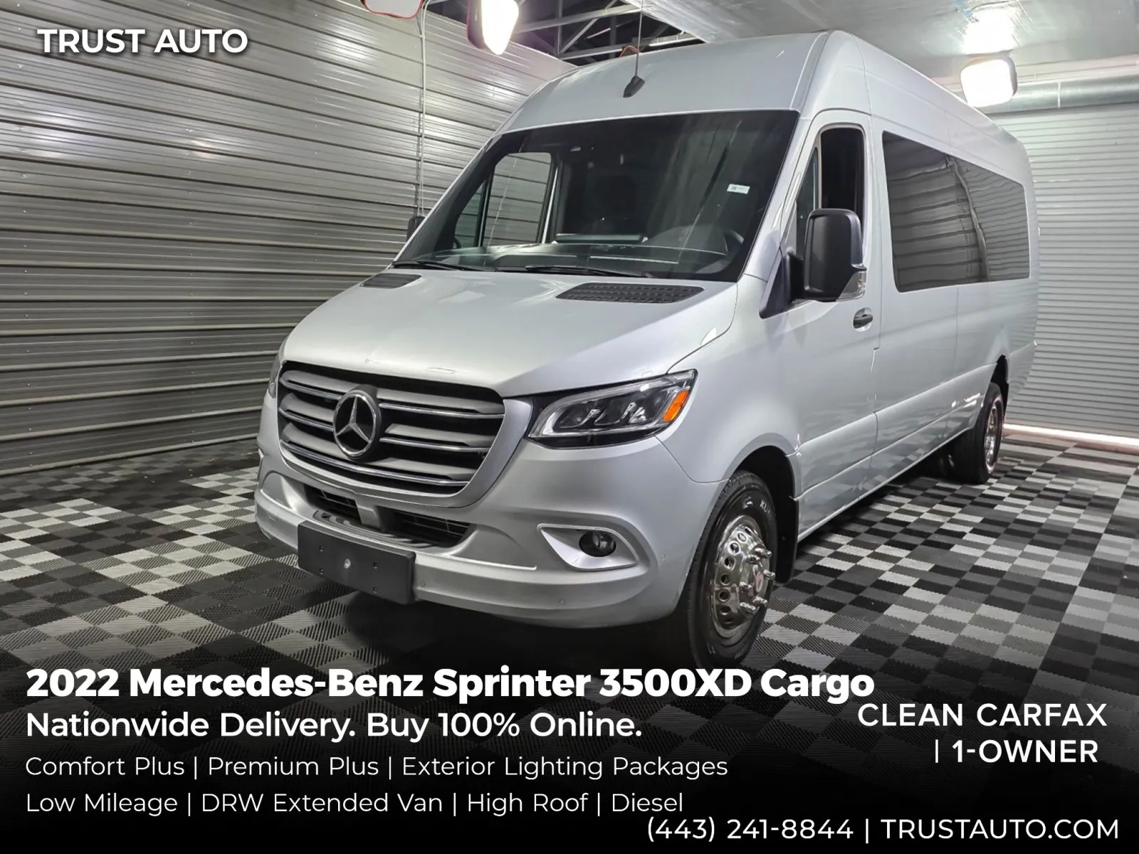 Silver 2022 Mercedes-Benz Sprinter 3500XD Cargo 170''WB DRW High Roof Extended Diesel Minivan/Van w/Comfort Plus Pkg for sale in Sykesville, MD