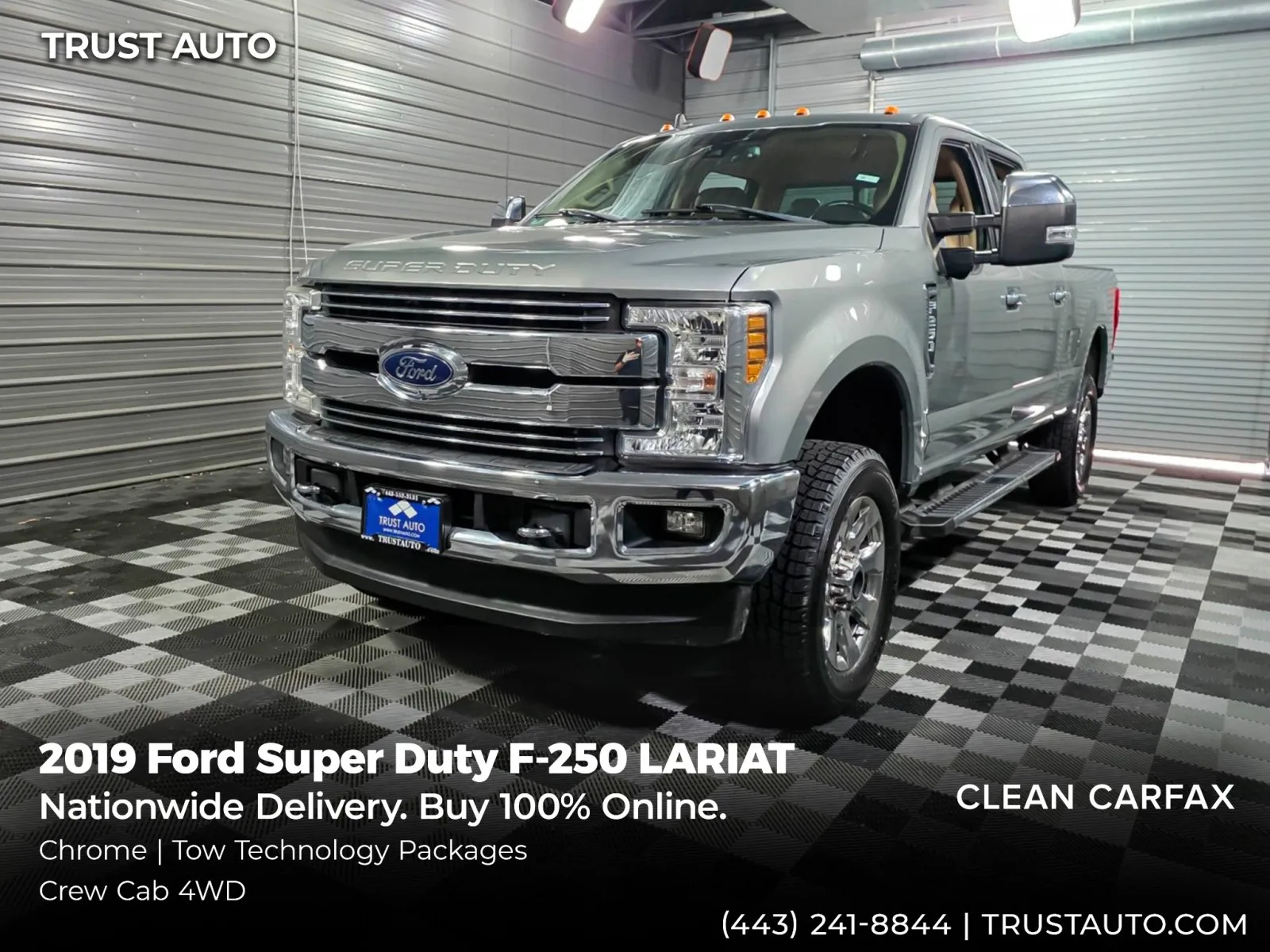 Silver 2019 Ford Super Duty F-250 LARIAT 4WD Crew Cab 6.2 EFI V8 Pickup Truck w/Tow Technology Pkg for sale in Sykesville, MD