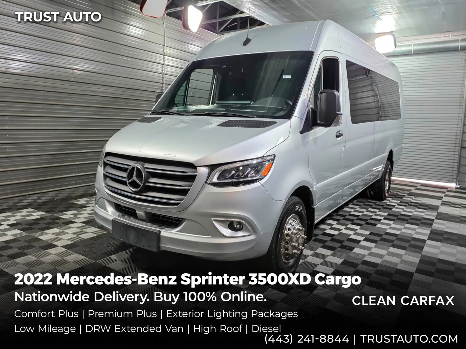 Silver 2022 Mercedes-Benz Sprinter 3500XD Cargo 170''WB DRW High Roof Extended Diesel Minivan/Van w/Comfort Plus Pkg for sale in Sykesville, MD