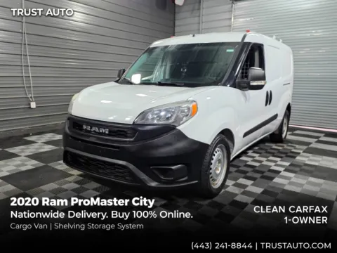 White 2020 Ram ProMaster City Tradesman Cargo Minivan/Van w/Shelving Storage System for sale in Sykesville, MD