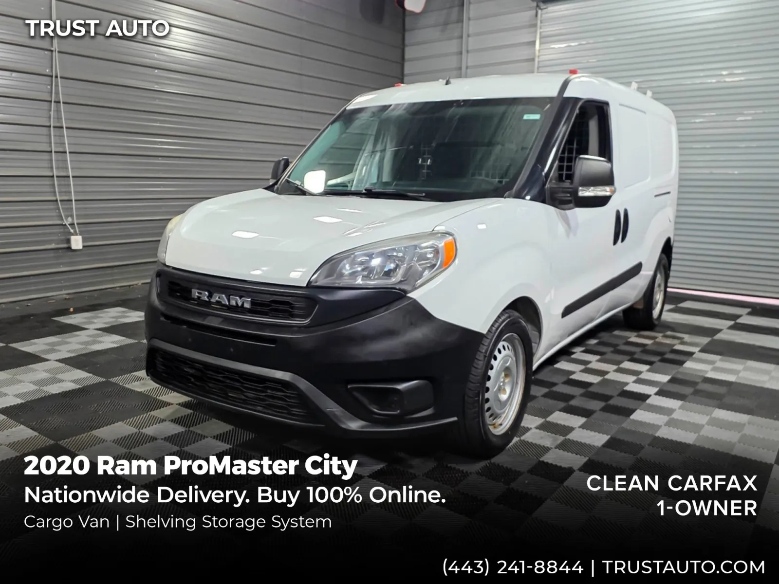 White 2020 Ram ProMaster City Tradesman Cargo Minivan/Van w/Shelving Storage System for sale in Sykesville, MD