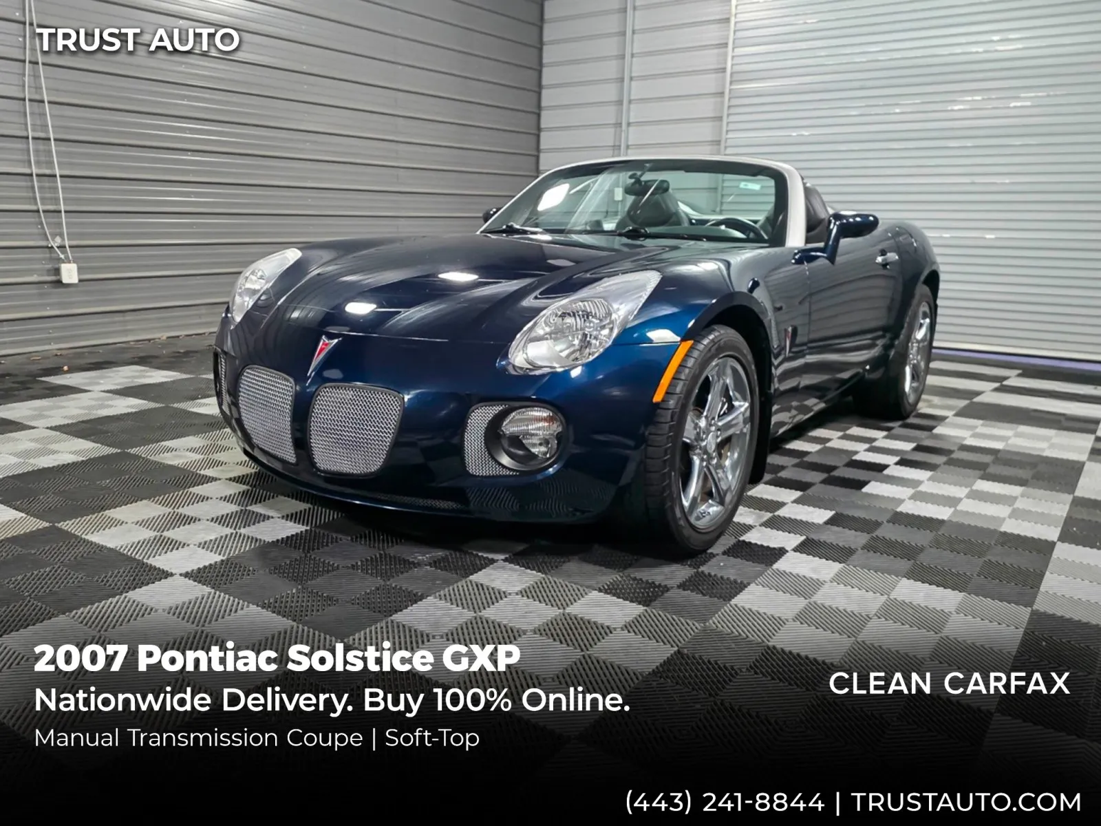 Blue 2007 Pontiac Solstice GXP 5-Speed Manual Soft-Top Convertible for sale in Sykesville, MD