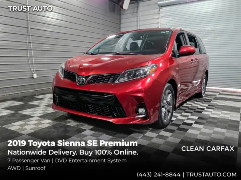 Red 2019 Toyota Sienna SE Premium AWD 7-Passenger Minivan/Van w/Rear Entertainment System for sale in Sykesville, MD