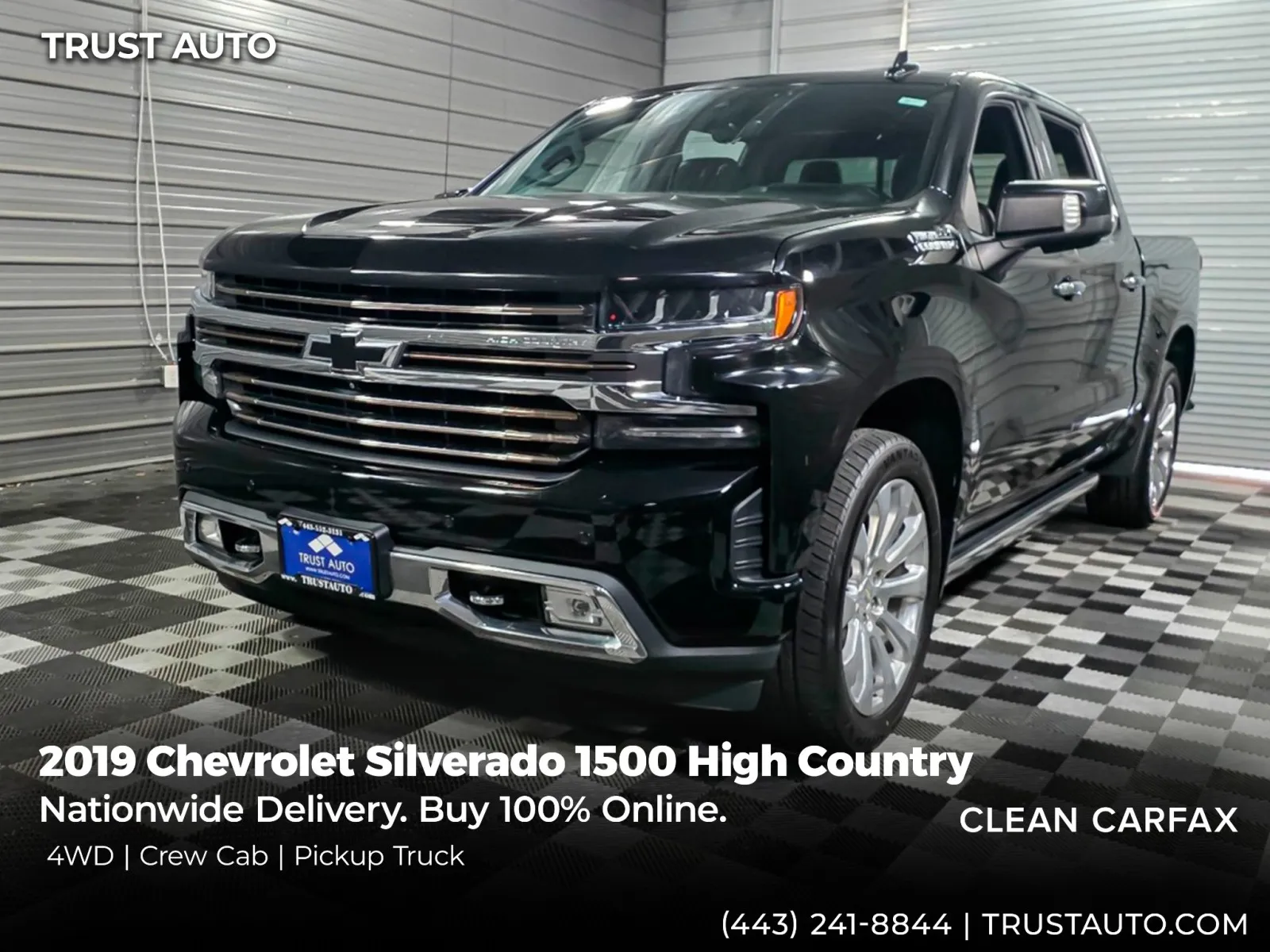 Black 2019 Chevrolet Silverado 1500 High Country 4WD Crew Cab Pickup Truck for sale in Sykesville, MD