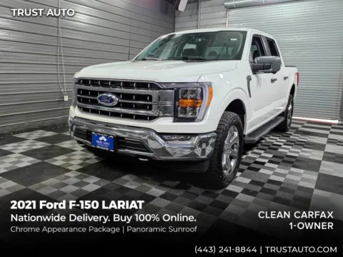 White 2021 Ford F-150 LARIAT 4WD SuperCrew 5.0L V8 Pickup Truck w/Chrome Appearance Pkg for sale in Sykesville, MD