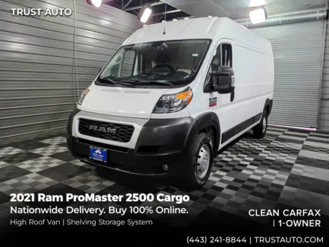 White 2021 Ram ProMaster 2500 Cargo 159''WB High Roof Minivan/Van w/Shelving Storage System for sale in Sykesville, MD