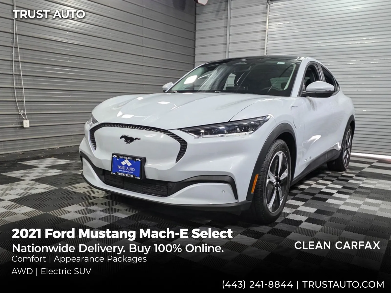 White 2021 Ford Mustang Mach-E Select AWD Electric SUV w/Comfot Pkg for sale in Sykesville, MD