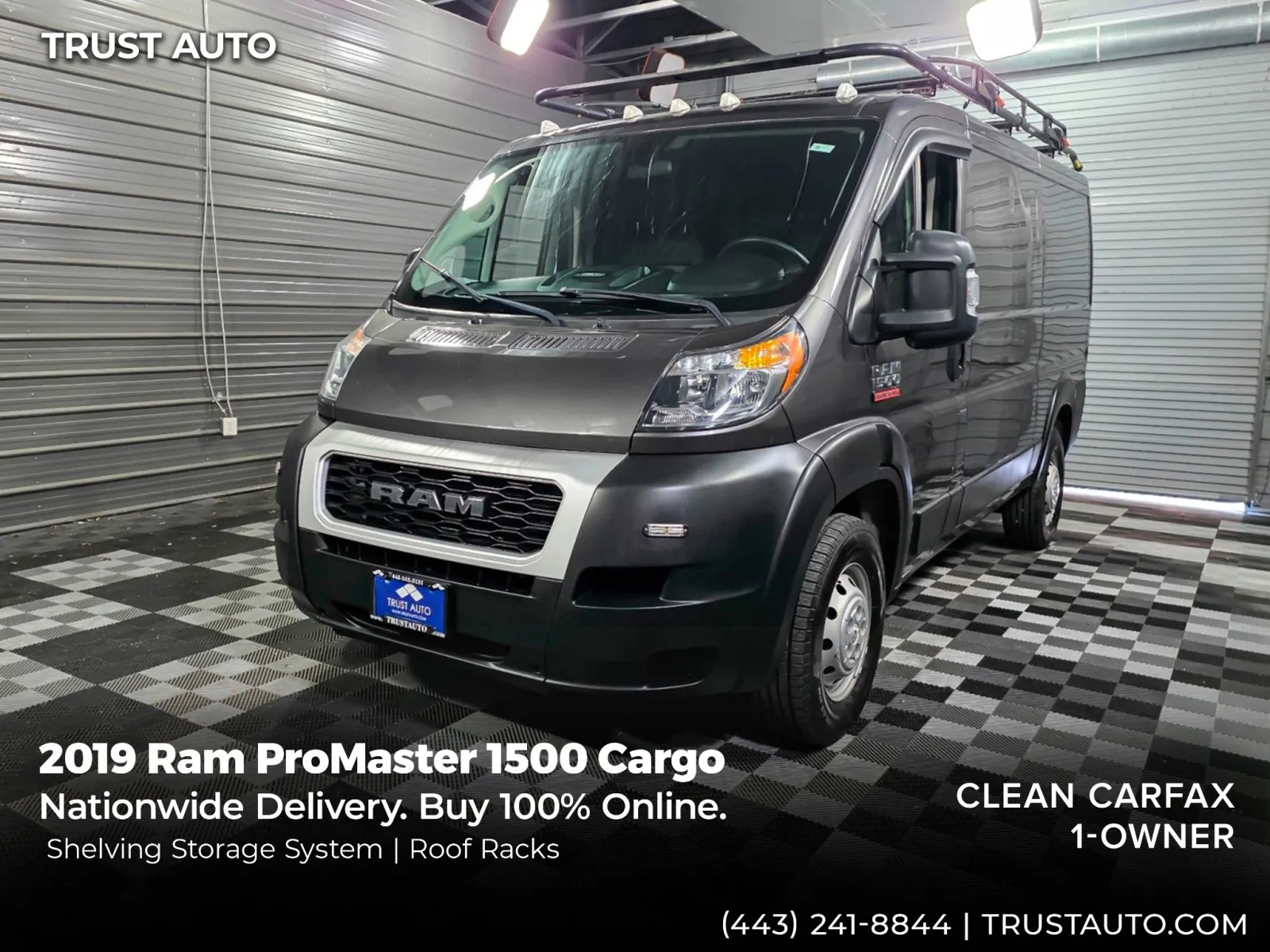 Gray 2019 Ram ProMaster 1500 Cargo 136''WB Low Roof Minivan/Van w/Shelving Storage System for sale in Sykesville, MD