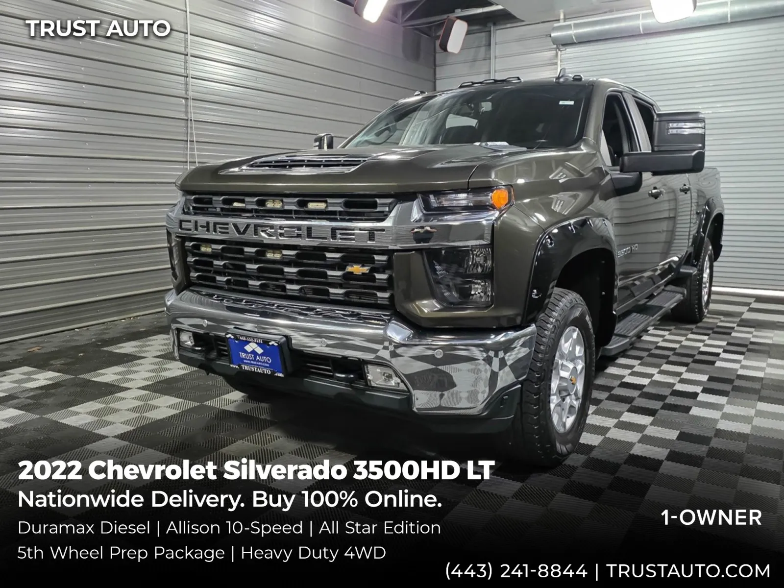 Green 2022 Chevrolet Silverado 3500HD LT 4WD Crew Cab Duramax Diesel Pickup Truck w/All Star Edition for sale in Sykesville, MD