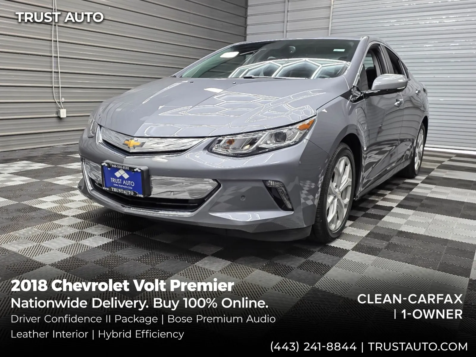 Gray 2018 Chevrolet Volt Premier Hybrid Hatchback for sale in Sykesville, MD