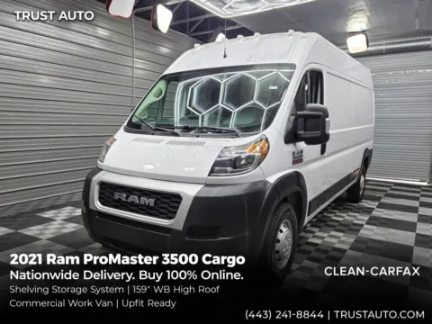 White 2021 Ram ProMaster 3500 Cargo 159'' High Roof Minivan/Van w/Shelving Storage System for sale in Sykesville, MD