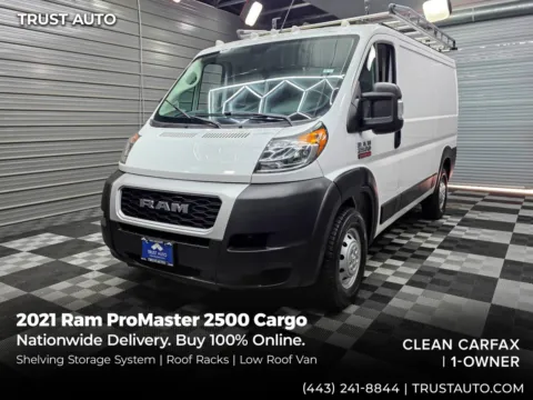 White 2021 Ram ProMaster 2500 Cargo 136''WB Low Roof Minivan/Van w/Shelving Storage System/Roof Racks for sale in Sykesville, MD