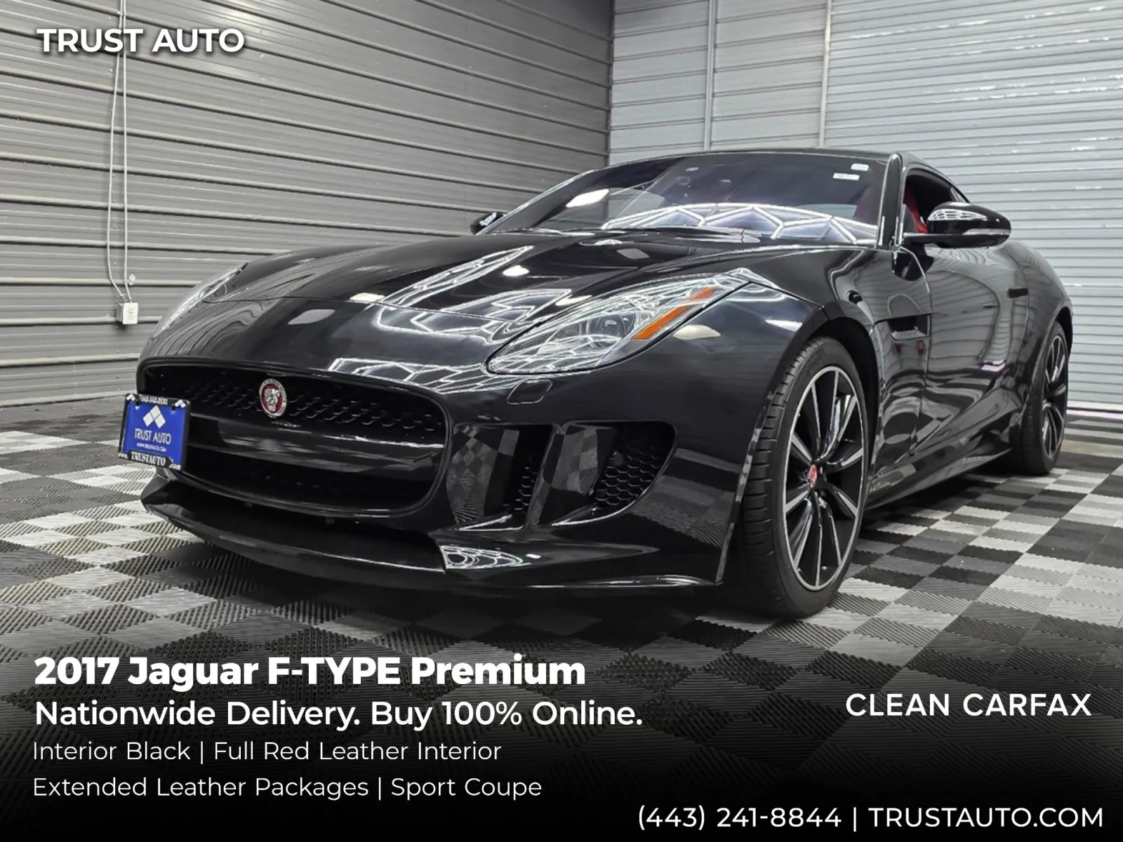 Black 2017 Jaguar F-TYPE Premium Sport Supercharged Coupe w/Full Red Leather Interior Pkg for sale in Sykesville, MD