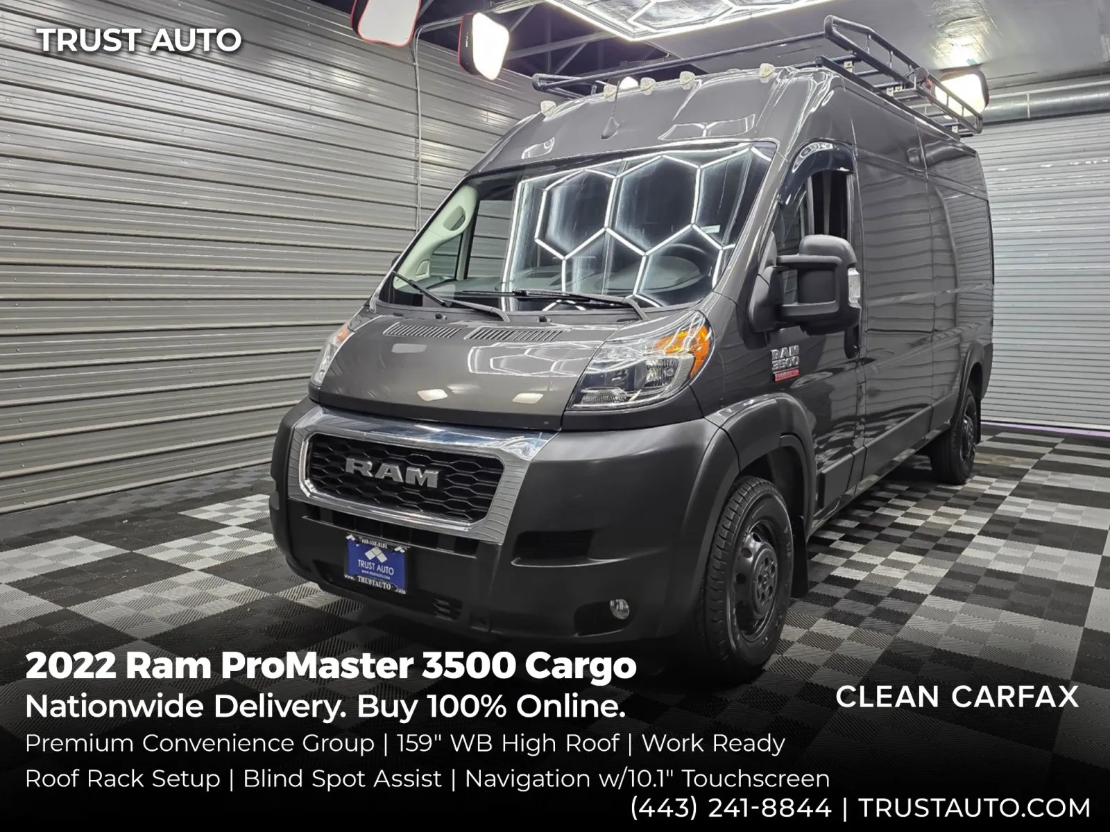Gray 2022 Ram ProMaster 3500 Cargo 159''WB High Roof Minivan/Van w/Shelving Storage System/Roof Rack for sale in Sykesville, MD