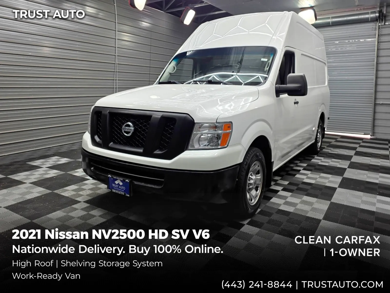 White 2021 Nissan NV2500 HD Cargo SV High Roof Minivan/Van w/Shelving Storage System for sale in Sykesville, MD