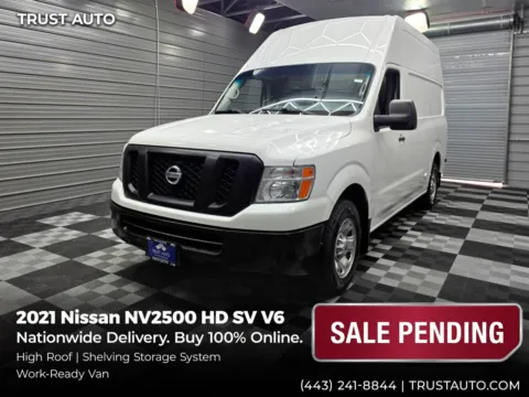 White 2021 Nissan NV2500 HD Cargo SV High Roof Minivan/Van w/Shelving Storage System for sale in Sykesville, MD