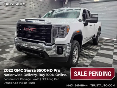 White 2022 GMC Sierra 3500HD Pro 4WD Double Cab 8FT Long Bed Pickup Truck w/Convenience Pkg for sale in Sykesville, MD