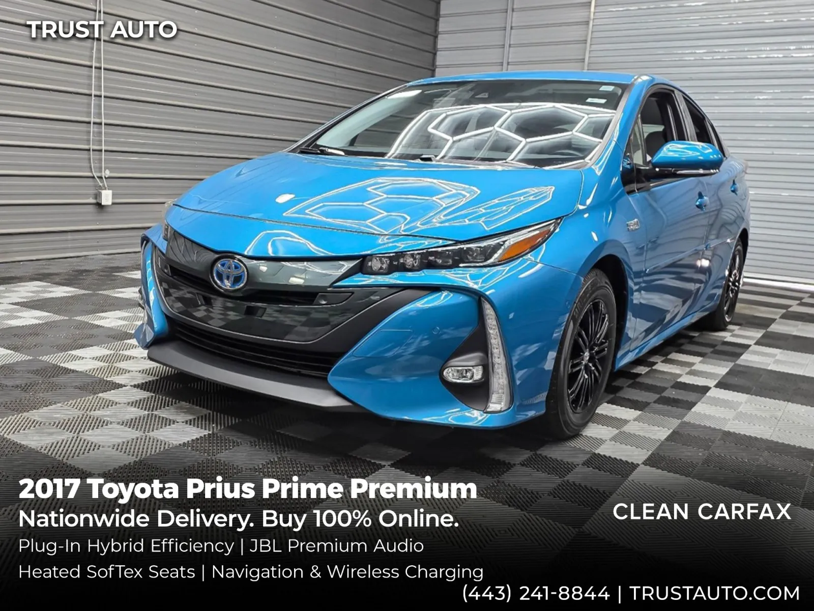 Blue 2017 Toyota Prius Prime Premium Hybrid Hatchback for sale in Sykesville, MD
