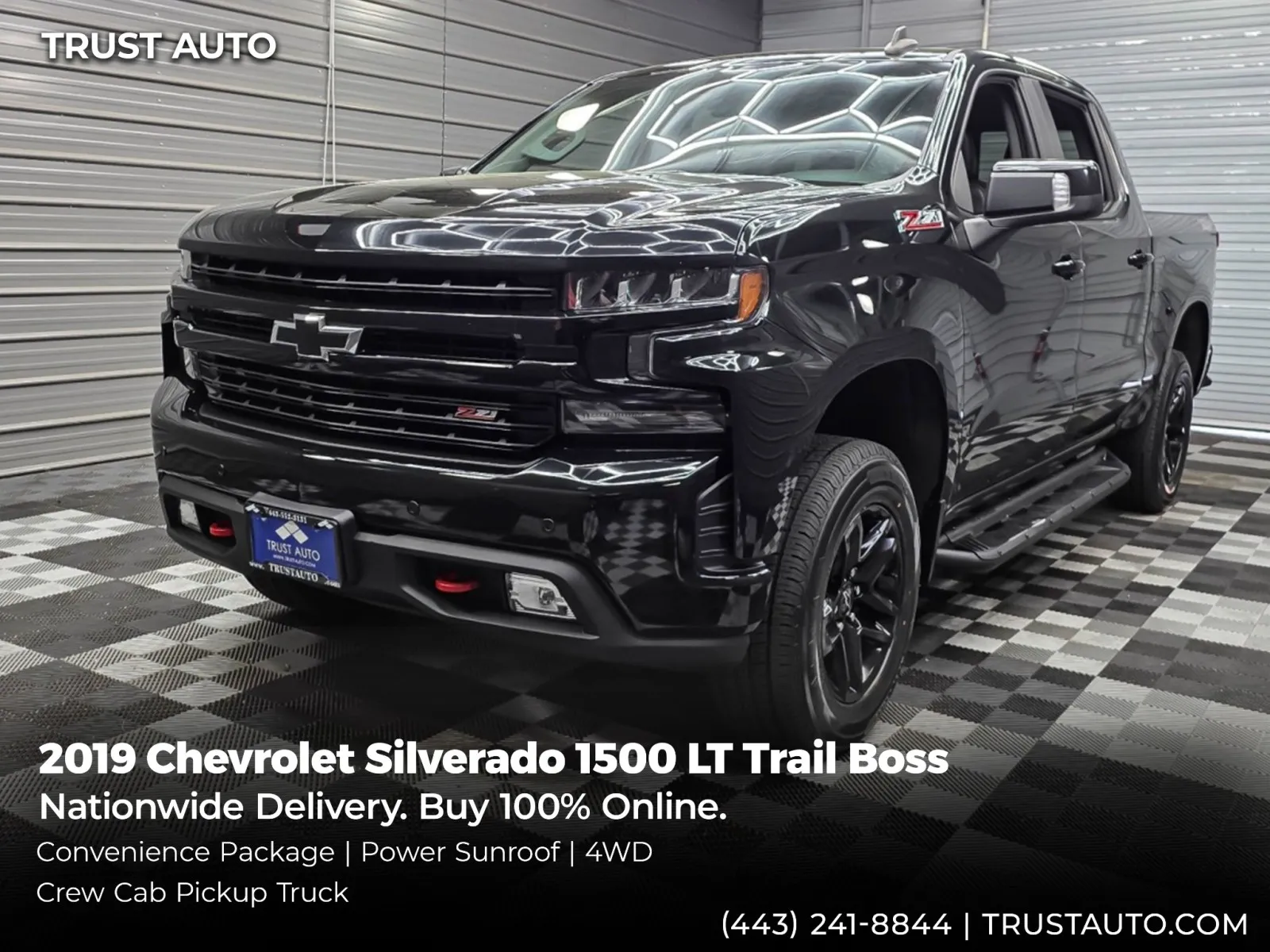 Black 2019 Chevrolet Silverado 1500 LT Trail Boss 4WD Crew Cab Pickup Truck w/Convenience Pkg for sale in Sykesville, MD