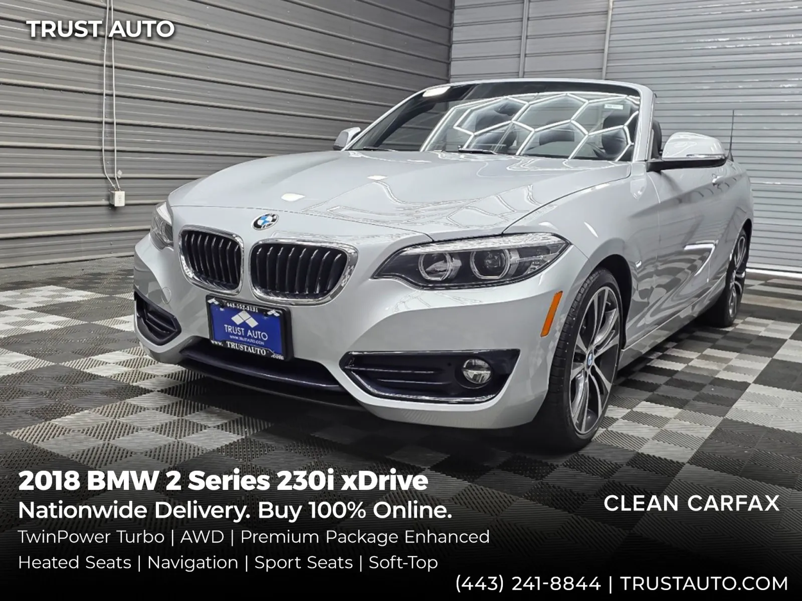 Silver 2018 BMW 2 Series 230i xDrive AWD Soft-Top Convertible for sale in Sykesville, MD