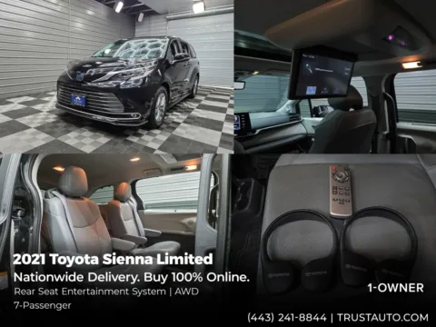 Black 2021 Toyota Sienna Limited AWD 7-Pass Hybrid Minivan/Van w/Rear DVD System for sale in Sykesville, MD