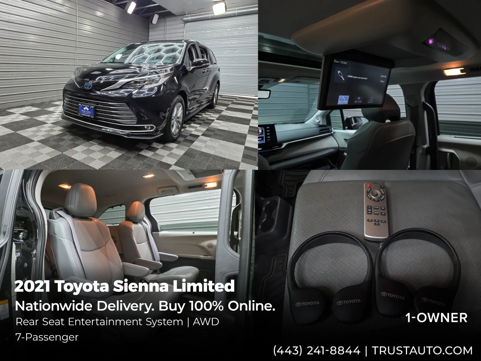 Black 2021 Toyota Sienna Limited AWD 7-Pass Hybrid Minivan/Van w/Rear DVD System for sale in Sykesville, MD