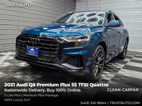 Blue 2021 Audi Q8 Premium Plus 55 TFSI Quattro AWD SUV w/S Line Plus Pkg for sale in Sykesville, MD