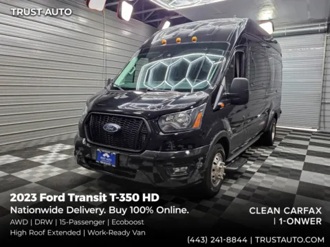 Black 2023 Ford Transit T-350 HD 15-Passenger XL 148''WB AWD DRW High Roof Extended Ecoboost Minivan/Van for sale in Sykesville, MD